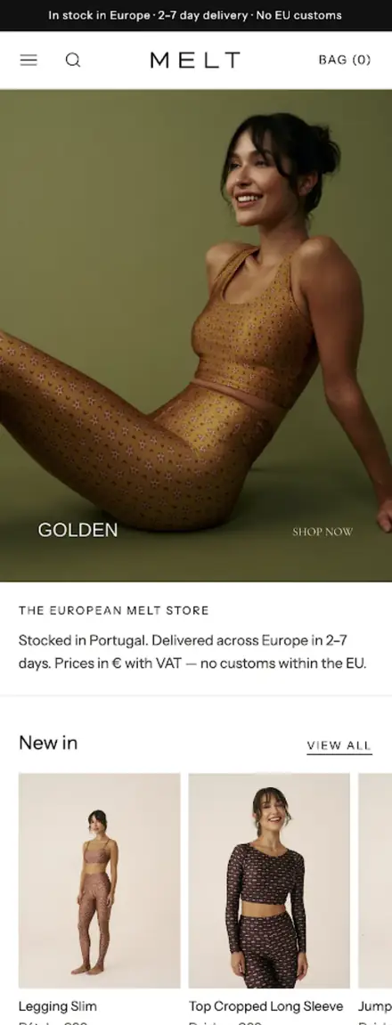 MELT Europe no celular, loja feita pela HAUTE