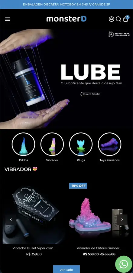 Monster D no celular, loja feita pela HAUTE